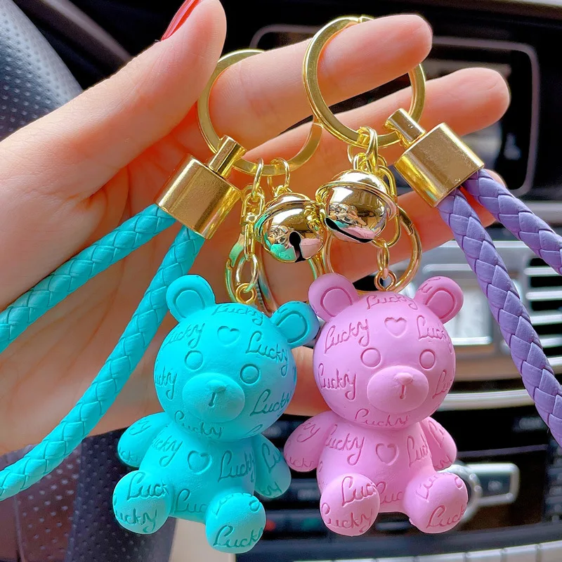 Fashion Cute Bear Doll Resin Key Chain Delicate Braided Rope Keychain  Couple Bag Car Pendant Car Key Ring Christmas Gift - AliExpress