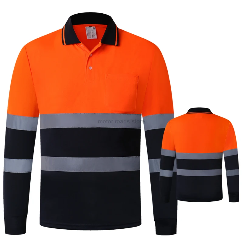 Reflective Safety Polo Shirt Two Tone Long Sleeve Safety Polo Shirt Orange High Visibility Reflective Shirt With Pockets Hi vis work shirt