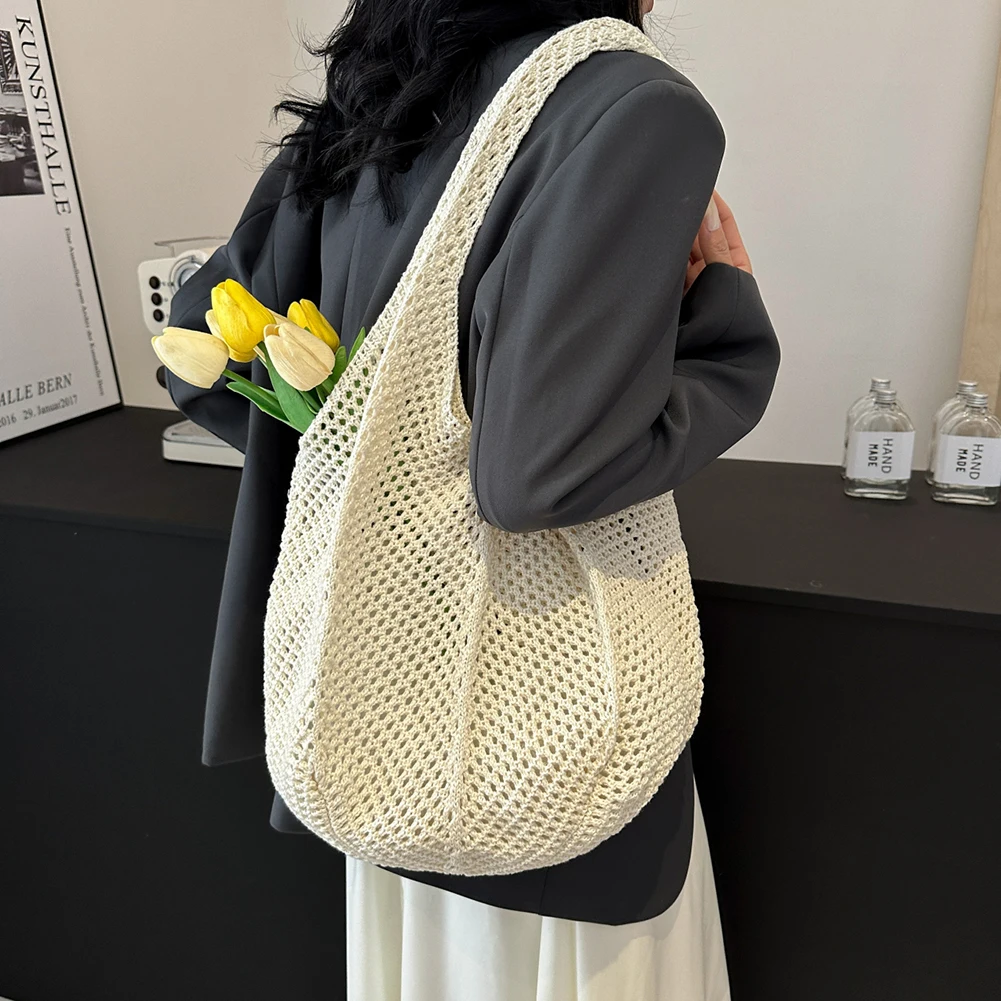 Fashion Knit Shoulder Bag Straw Bags for Women Summer Beach Tote Bag Raffia Aesthetic Totes Bohemian Boho Woven Crochet Handbag