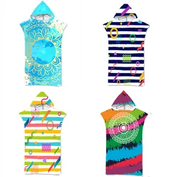 Customizable Double-Sided Pattern Microfiber Quick-Drying Beach Towel Adult Kids Hooded Outdoor Swimming Bath Towel Surf Poncho