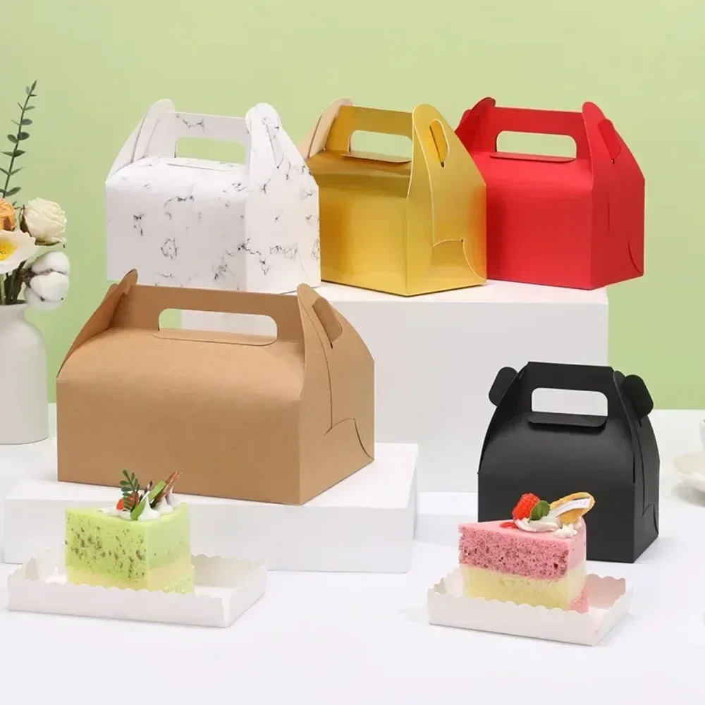 Portable pastry box kraft paper baking square mousse dessert box afternoon tea ice cream gift packaging
