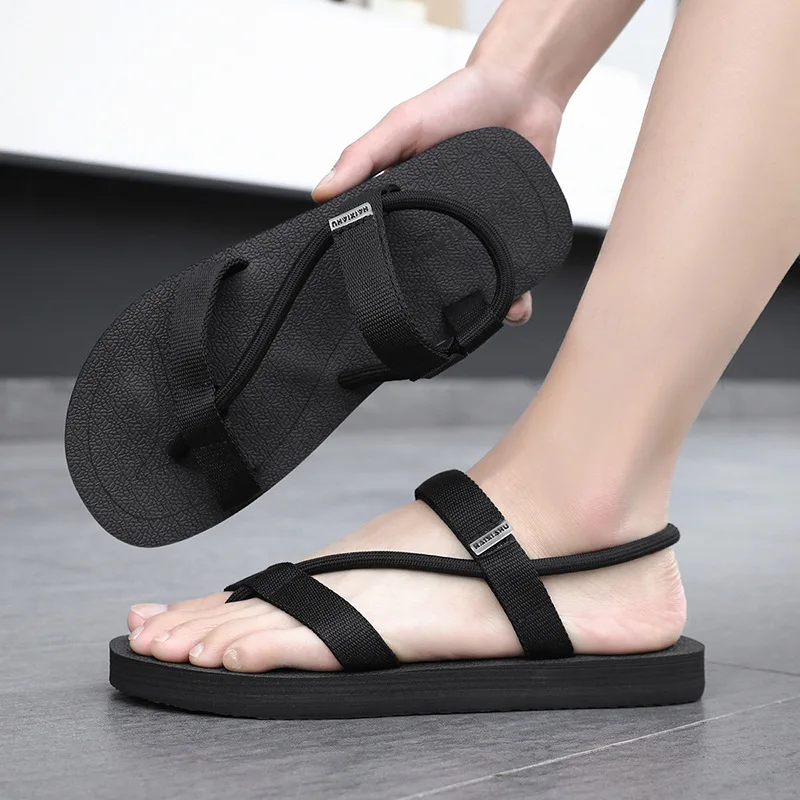 Summer New Outdoor Fashionable Men's Sandals Flip Flops Beachwear Breathable Waterproof Slip-On Shoes Korean Style Canvas