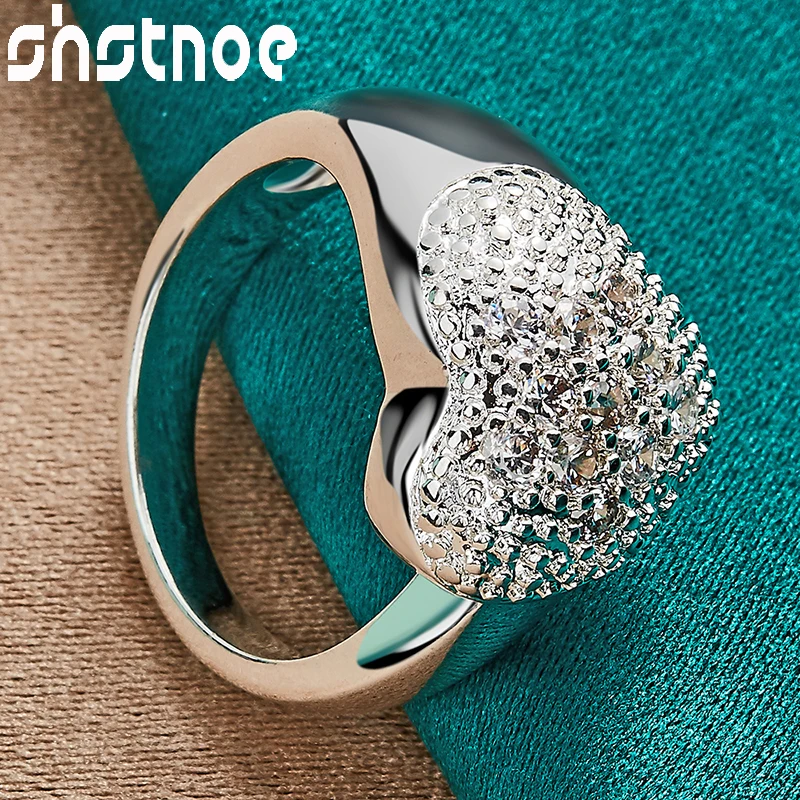 Silver Ring Wedding Rings Silver Rings Silver Heart Ring 925 Sterling Silver Frosted Heart Zircon Crystal Rings For Women Engagement Wedding Birthday Party Fashion Jewelry Gifts