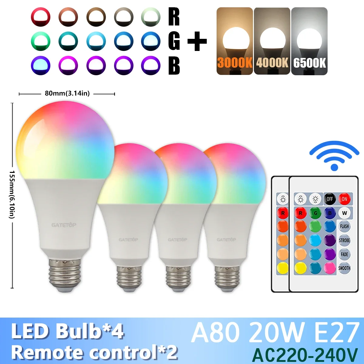 ตัวเลือกสินค้า หลอดไฟ LED ปรับสีได้ 24 คีย์ 20W 16 สี