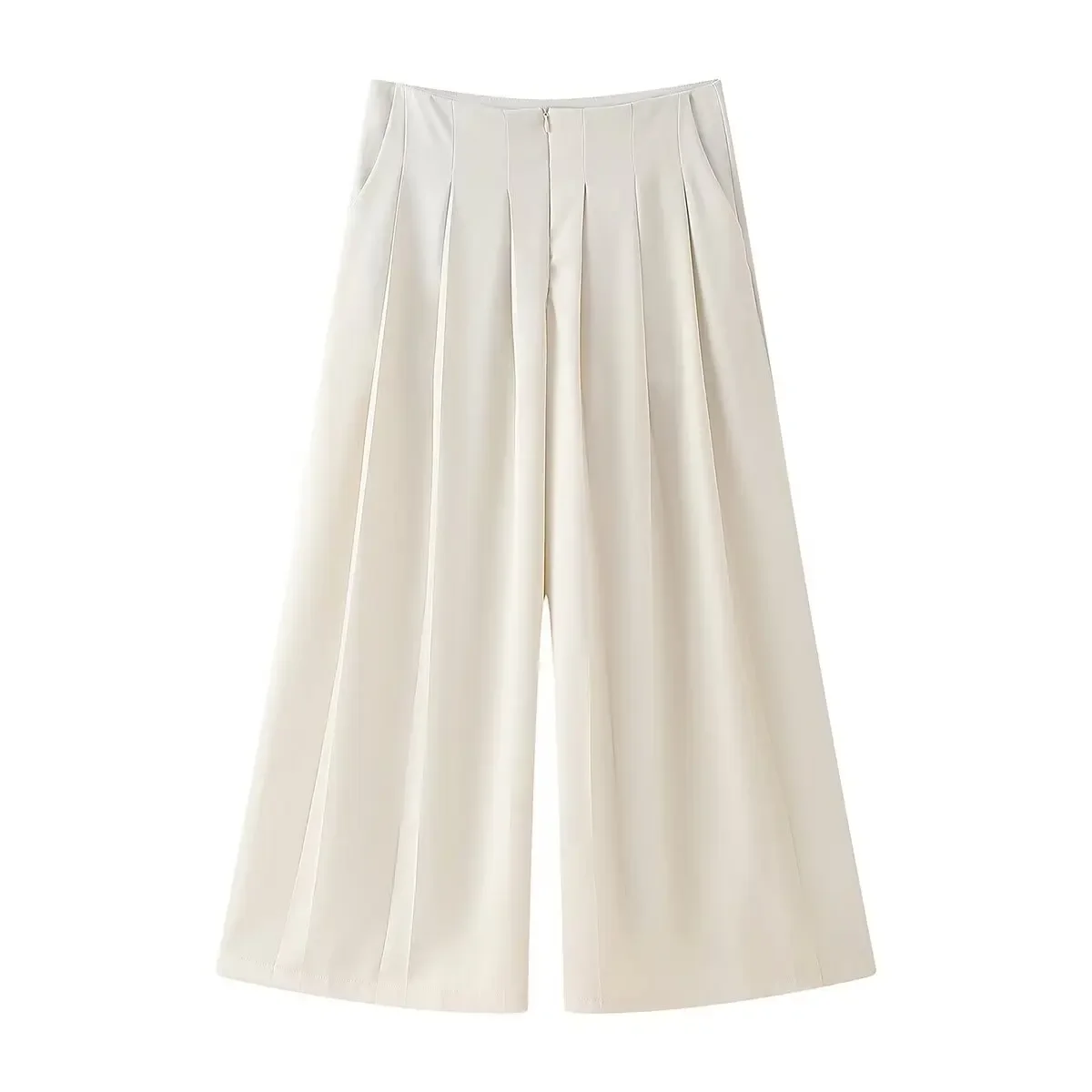

Women's 2024 New Fashion Pleated decoration Loose Side Pocket Wide Leg Pants Vintage High Waist Zipper Women's Pants Mujer