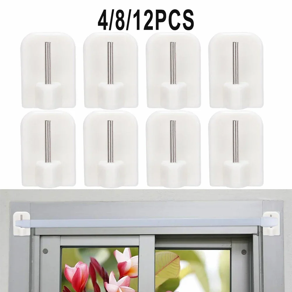 4/8/12PCS Curtain Hooks Self Adhesive Hooks Curtain Rod Hook Bracket For Storage Rack Kitchen&Window Bath Door Wall Hanger