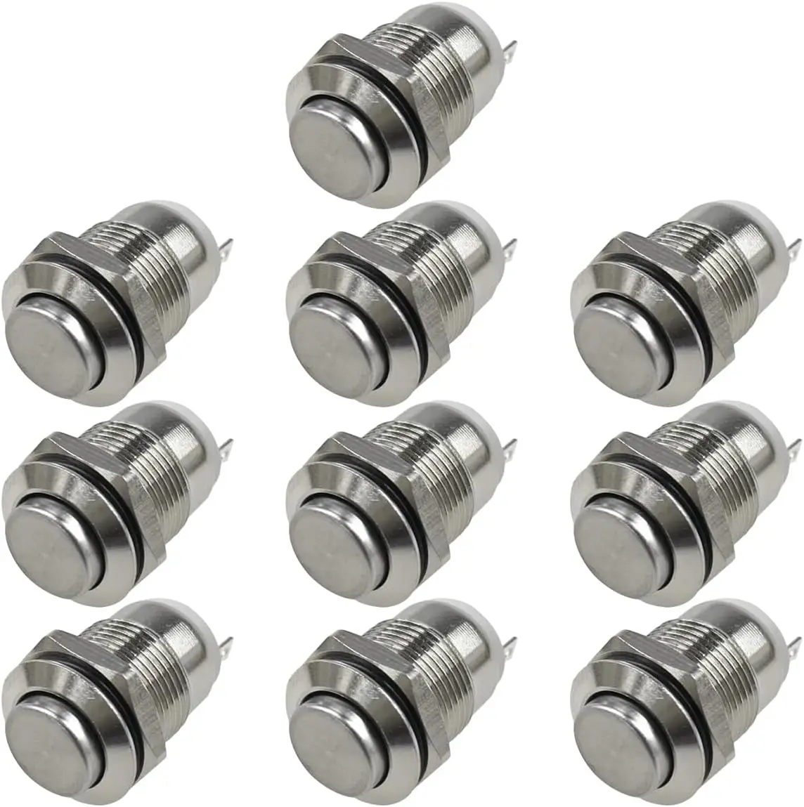 10PCS 12mm Momentary Push Button Switch 2 Pin Switches with 1NO Round High Head Button Universal Waterproof Auto Power Switch