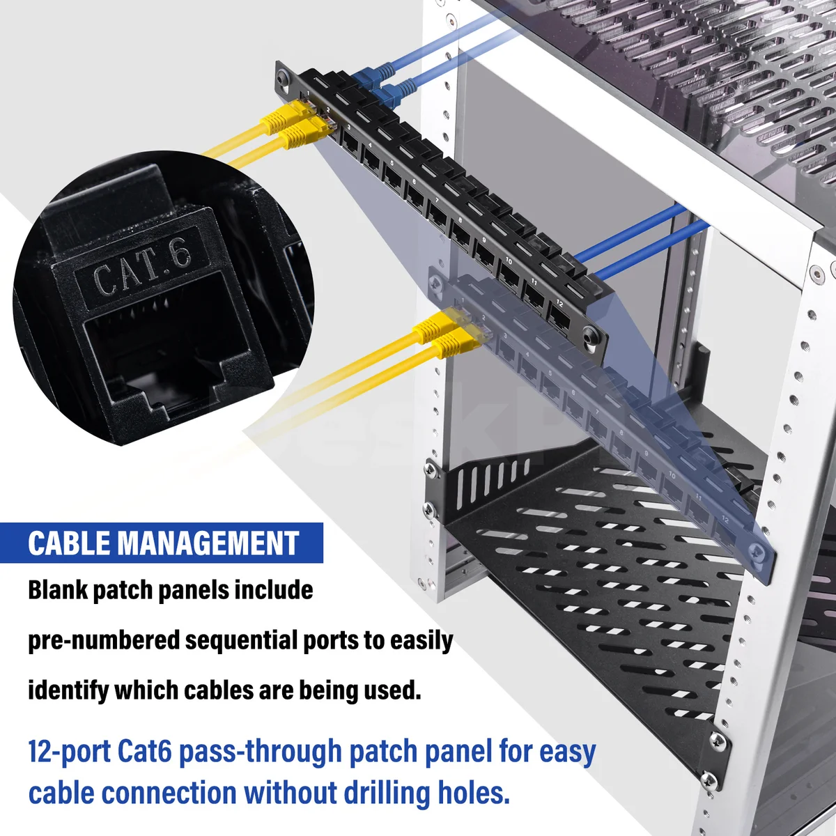 DeskPi Rackmate Accessories 12 Port Patch Panel, 10inch 0.5U CAT6 Network Patch Panel — view 6