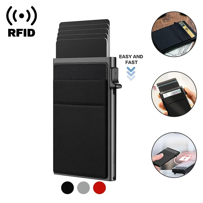 

Rfid Credit Card Holder Wallet Metal Thin Slim Bank Card Case Men Women Pop Up Minimalist Wallet Small Black Purse Metal Vallet