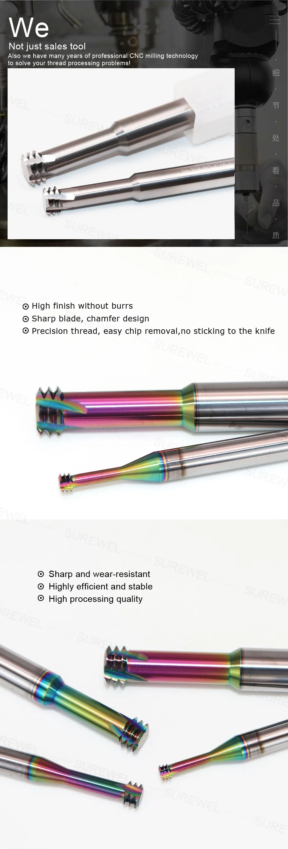 SUREWEL Massivkarbid-Endfräser Fräsfräser M1,2 M1,4 M2,5 Dreizähne-Gewinde-Endfräser CNC-Werkzeug – Detail 4