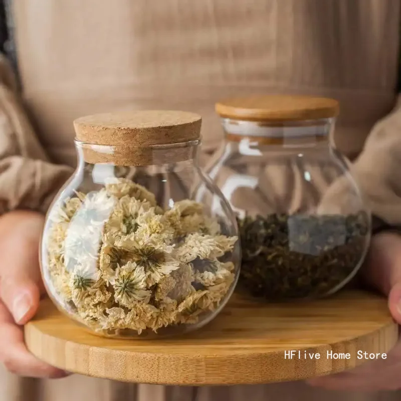 500ML Spherical Glass Food Storage Container with Cork Lids Large Capacity Sealed Glass Bottles Pot Jar for Kitchen Organizer 3