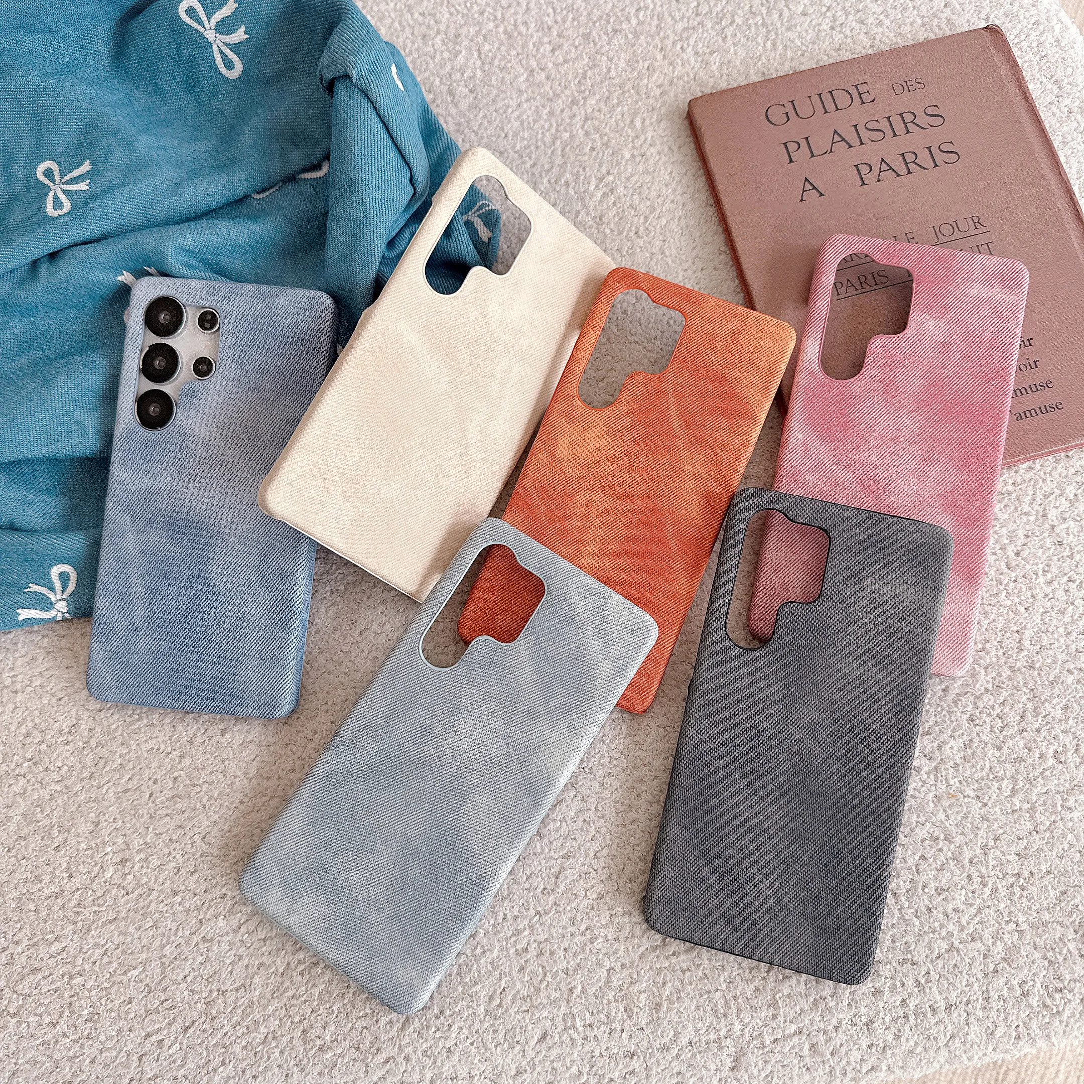 Washed Color Denim Leather Bumper Phone Case - Fashion Matte Slim Design