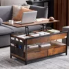 Lift Top Coffee Table - 39.4" Rectangle Coffee Table with Light & USB, Brown 4
