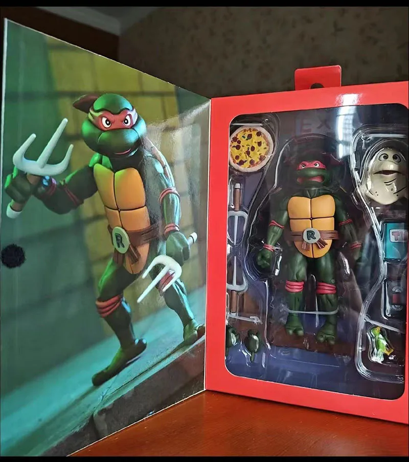 재고 오리지널 NECA TMNT 피자 클럽, 레오나르도 라파엘 도나텔로 미켈란젤로, 애니메이션 버전 액션 피규어 수집품 장난감 선물
