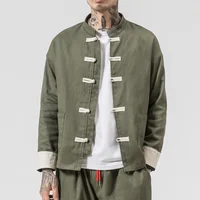 Linen Jacket Men Chinese Style Jacket Retro Button Coats Casual Fashion Linen Tang Jackets Male 2