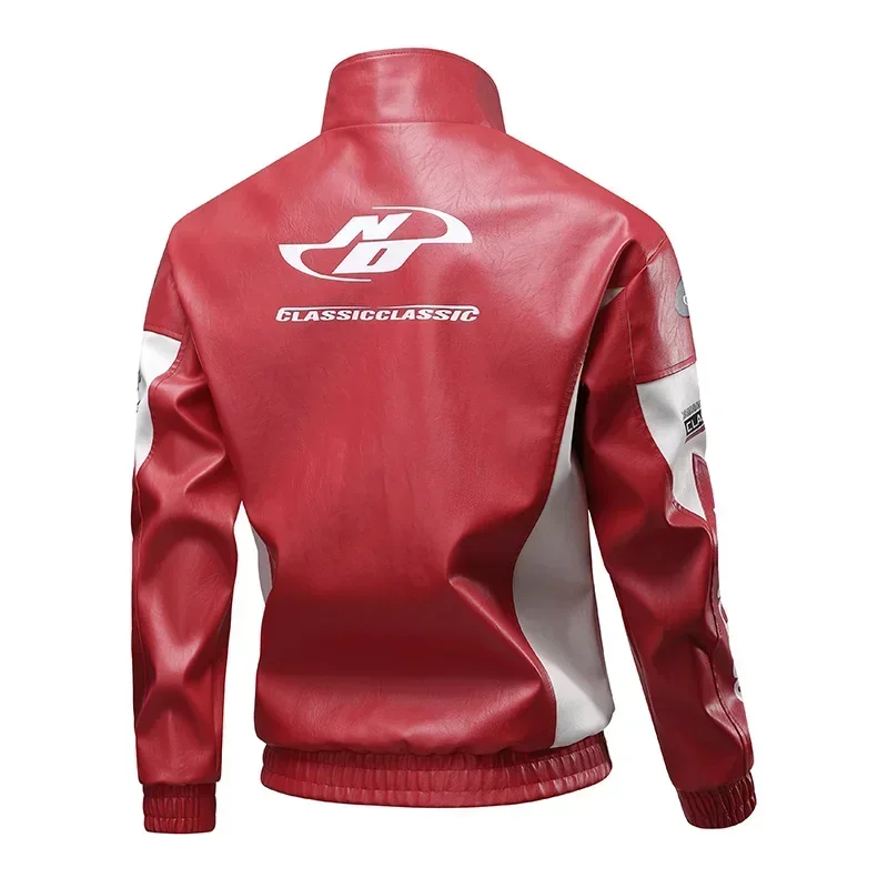 스트리트웨어 남성 스탠딩 칼라 오토바이 재킷 PU 가죽 오토바이 재킷 남성 작업복 아웃도어 오토바이 라이딩 의류