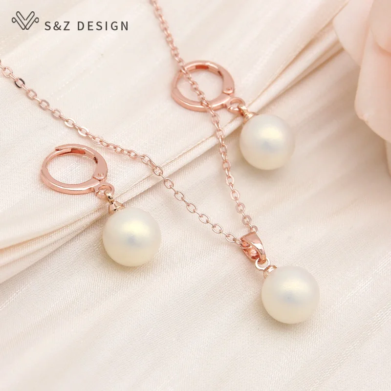 S&Z DESIGN New Fashion Cute Macaron Color Round Beads Dangle Earrings Jewelry Sets For Women Simple Pendant Necklace Gift