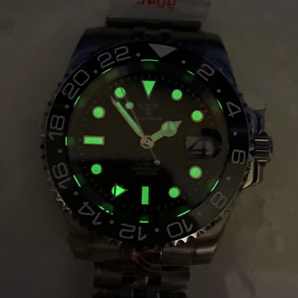 NH34 Black Grey GMT Mechanical Watch Men Green Hand 200m Waterproof Steel Watch Diving Master II CLock Gift Glide lock Bracelet