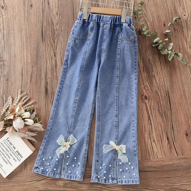 Children Clothing Pants for Girls Jeans Teenagers Cute Bow Trousers Spring  Autumn Baby Kids Clothes Jeans