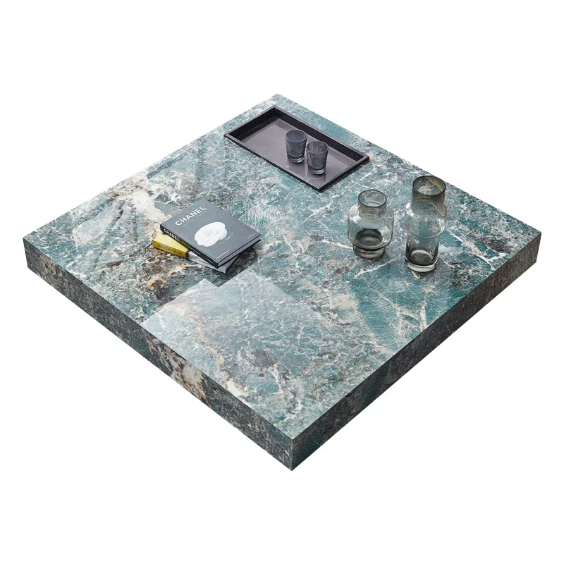 

Green Stone Plate Square Tea Table Italian Light Luxury Home Living Room Large and Small Apartment Type Designer Coffee Table