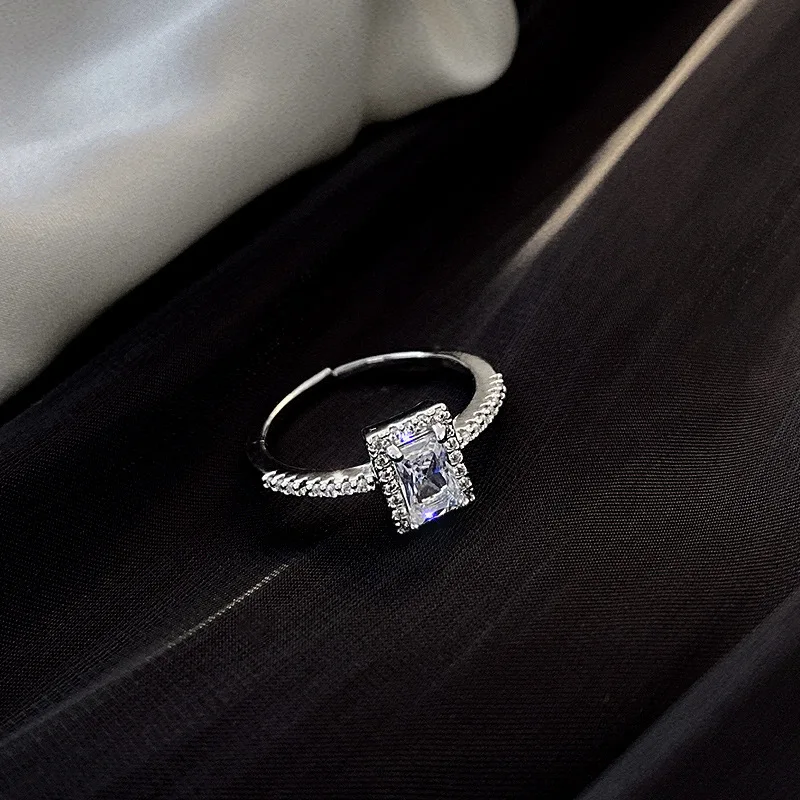 

Женское Открытое кольцо с квадратным цирконом, серебряное кольцо на указательный палец в Корейском стиле, модные ювелирные украшения, 2022