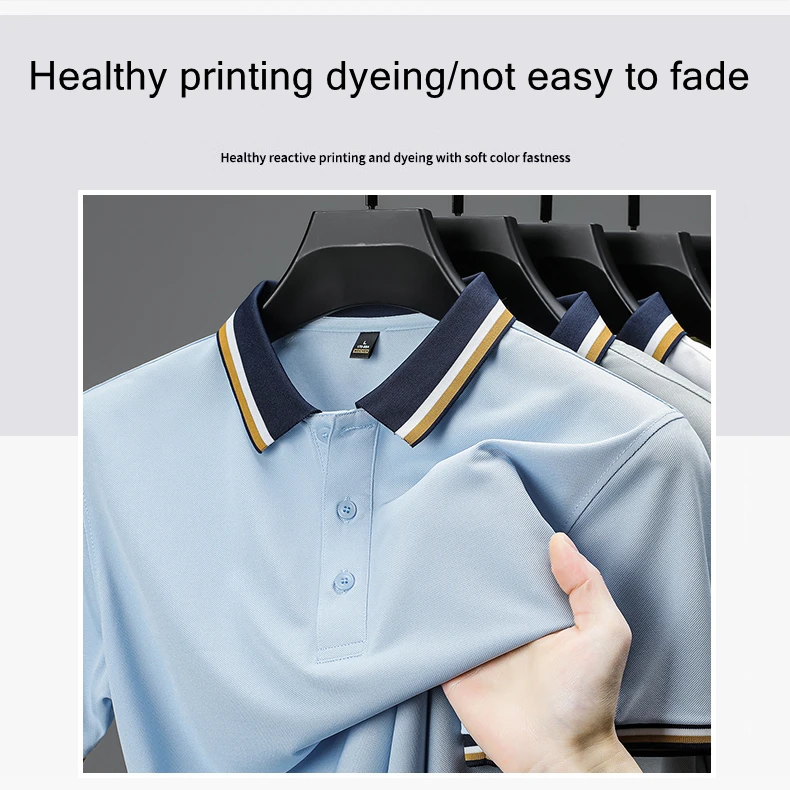 High quality luxury short sleeve polo shirt fashion stripe color blocked lapel T-shirt summer ice silk breathable men's clothing 12 S87f77893bcb843308f77f06b2c043dd5E