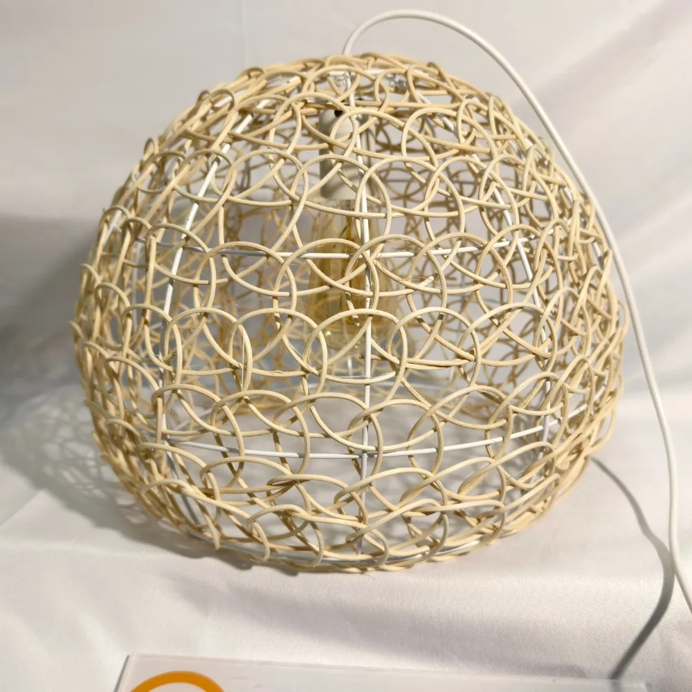 25cm Handmade Vine Wicker Pendant Light Retro Bird's Nest Vintage Fish Scale Chandelier Hanging Light Living Room Kitchen Coffee