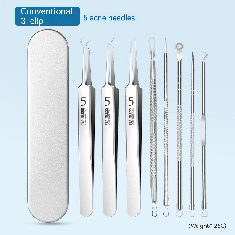 Stainless steel, blackhead removal, acne removal, tools, facial cleaning tools, tweezers, blackhead removal, beauty and anti-agi ckeyin 6 in 1 ultrasonic electric face cleaning brush auto rotating waterproof facial massager pore cleaner blackhead removal