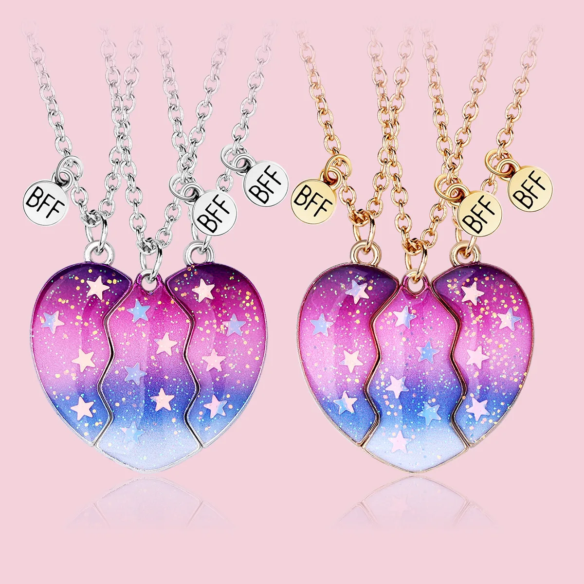 3 Stücke Exquisite Pailletten Magnetische Halskette für Frauen Mädchen Farbverlauf Stern Gebrochenes Herz Schlüsselbein Kette BFF Beste Freunde Schmuck Geschenke – Detail 3