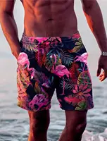 New Men's Shorts Swim Trunks Drawstring Leaf Flamingo Graphics Quick Dry Short Casual Holiday Hawaiian Micro-elastic 1