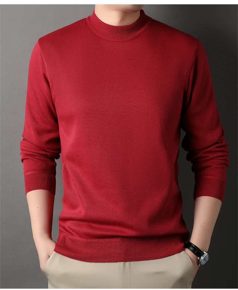 Herren-Pullover mit Rundhalsausschnitt, Fleece-Strickwaren, einfarbig, Samtpullover, schmale Passform, elegante Luxusmarke, braune Strickpullover – Detail 11