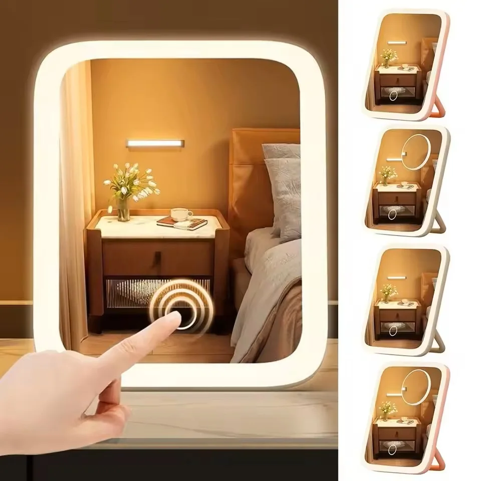 LED Vanity Mirror with Lights, 3 Color 360&deg; Rotating Touch Control Makeup Mirror, USB Powered for Tabletop Bedroom Travel