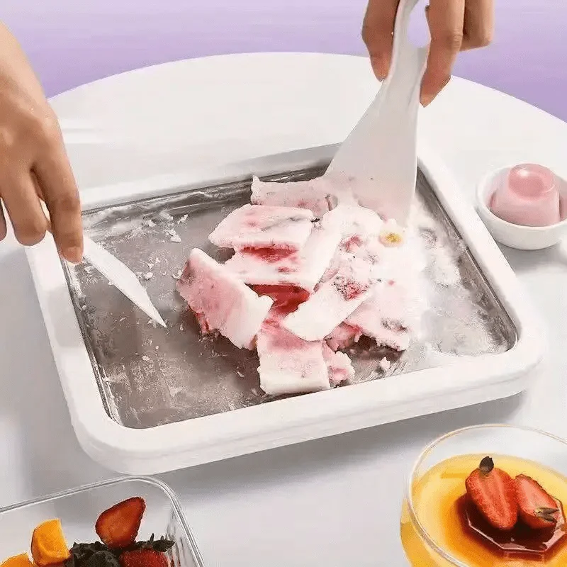 Stainless Steel Ice Cream Maker Rolled Ice Cream Machine for Homemade Stir-Fry Frozen Yogurt Desserts Making Pan Kitchen Tool 1.38x6.69x8.66inch 4