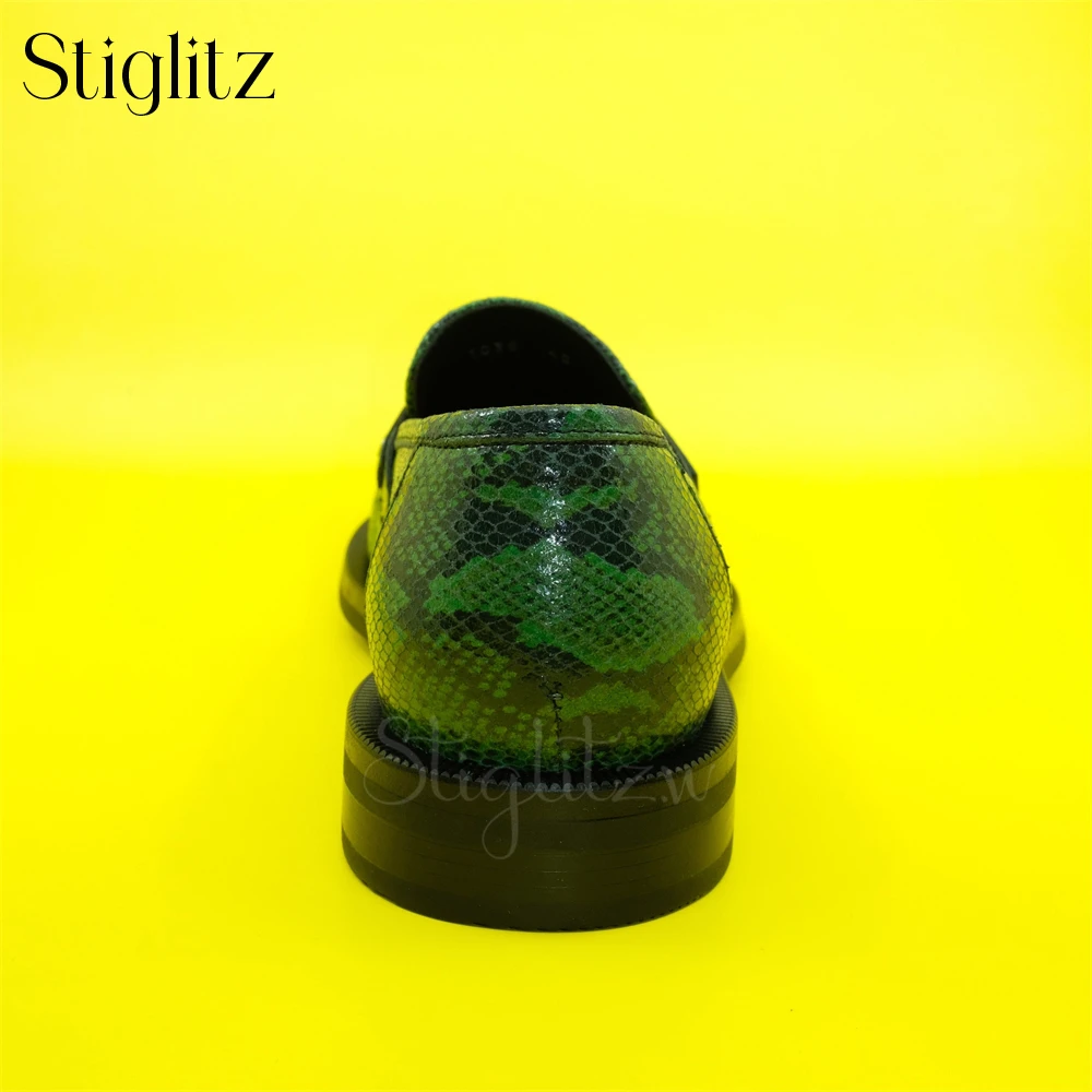 Metallic Ring Bulb-Toe Slip-On Leather Shoes for Men Casual Business Loafers