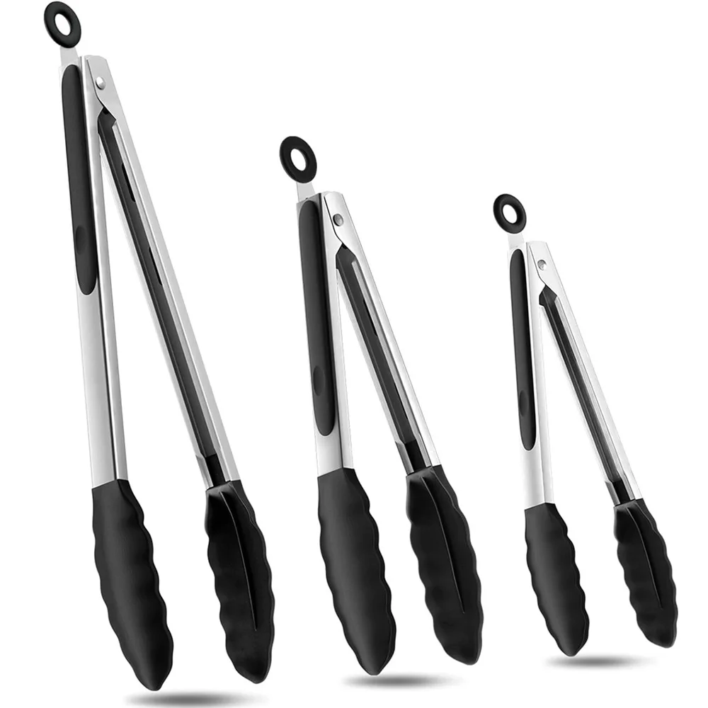 Silicone BBQ Grilling Tongs Kitchen Cooking Salad Bread Serving Tong Non-Stick Barbecue Clip Clamp Stainless Steel Tools Gadgets kitchen tools