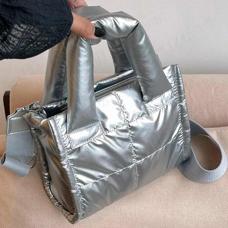 Quilted Puffer Tote Bag For Women | Large Nylon Hobo Bag With Crossbody Strap, Multiple Pockets