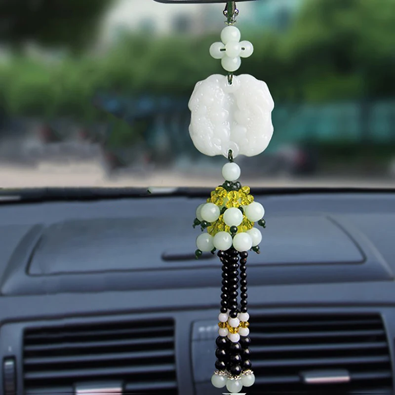 

Car Pendant Imitation White Jade In And Out Of Peace Buddha Hug Pixiu Hanging Decorations Inside The Car Hanging Ornaments