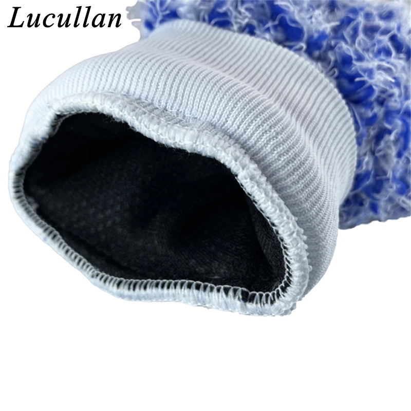 Lucullan 사이클론 워시 미트, 부드러운 극세사 혼합, 매우 두꺼운 폼 메쉬 내부 안감, 스티치 포함, 7 인치 x 8 인치