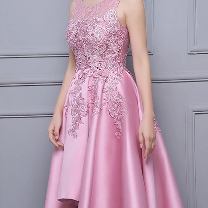 Dongcmy Formal Asymmetrical Prom Dresses Vestido Lace Satin