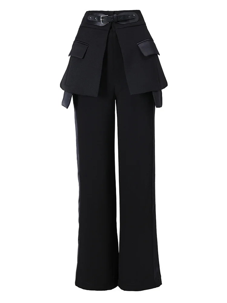 EAM Black Irregular Pants High Waist Leather Long Wide Leg New Loose Fit Trousers Women Fashion Spring Autumn 2026 JQ78101