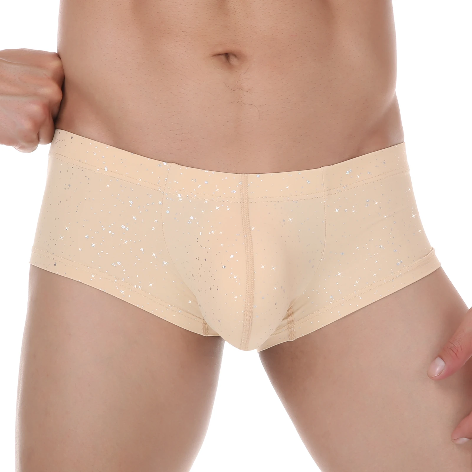 Men Sequin Boxers Shorts Sports Gyms Training Underwear Low Waist Bulge Pouch Comfortable Quick-dry Male Underpants