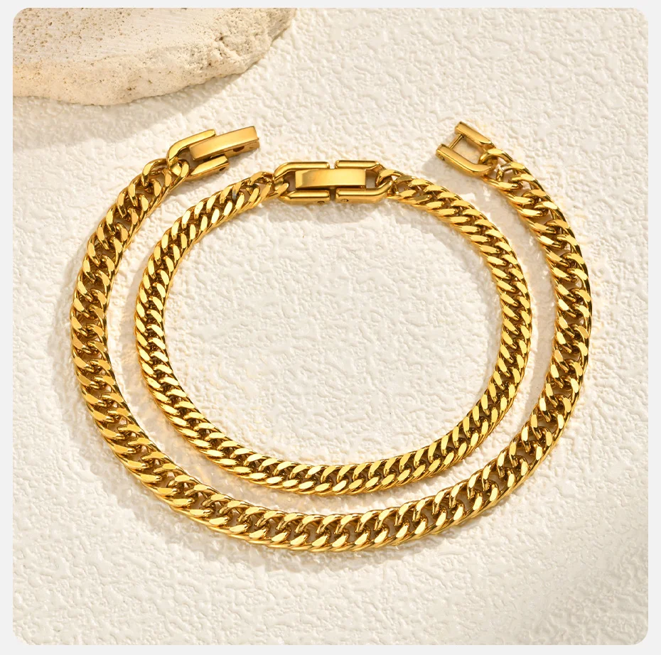 Vnox Damen Edelstahl Panzerketten-Armband, Vergoldetes Einfaches Kettenarmband für Frauen Geschenk-Schmuck – Detail 6