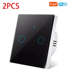 WiFi Smart Touch Light Switch - No Neutral Wire Needed, App & Voice Control (Black 2 Gang 2PCS)