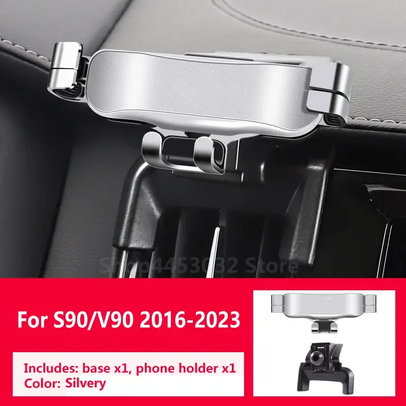 볼보 S90 V90 2016-2022 용 중력 자동차 액세서리 전화 홀더 특수 브래킷베이스와 쌍을 이루는 회전식 벤트 차단 없음