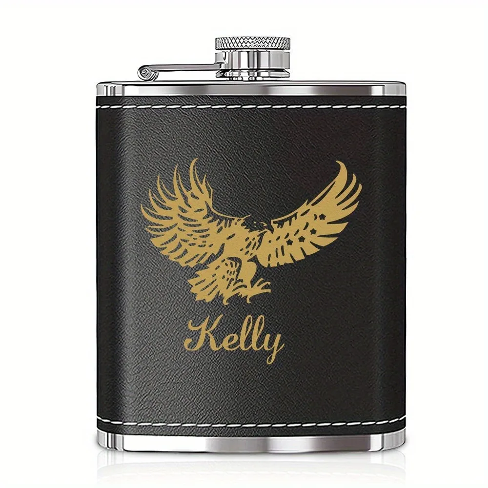 맞춤형 7온스 패턴 블랙 스테인리스 스틸 플라스크, 고급 선물 상자에 담긴 휴대..