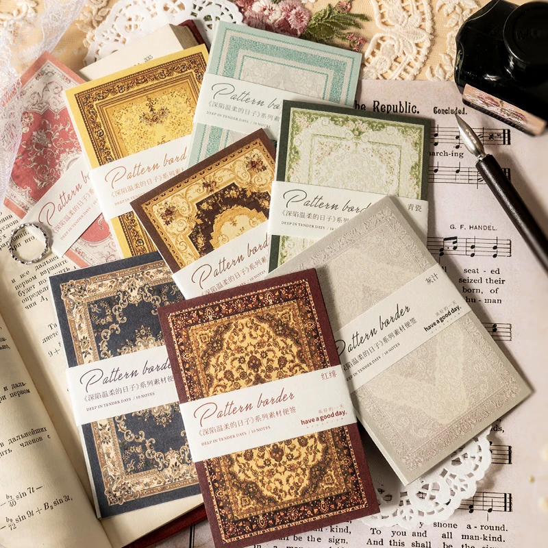 

Dimi 10Patterns/Sheet Organ Fold Series Retro Memo Pad Attach 5Pcs Lace Pad Collage Deco Scrapbooking Vintage Stationery Supply