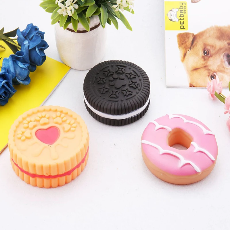 Creative Pvc Silicone Round Biscuit Donut Dog Squeaky Toys Rubber Soft