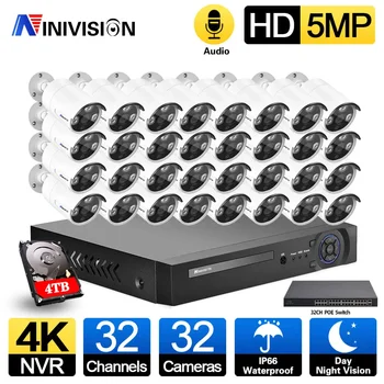 32CH 4K NVR 5MP POE Kit Sistema di sicurezza CCTV Audio Impermeabile Outdoor Day&Night Telecamera IP Video sorveglianza Set AI Face Record
