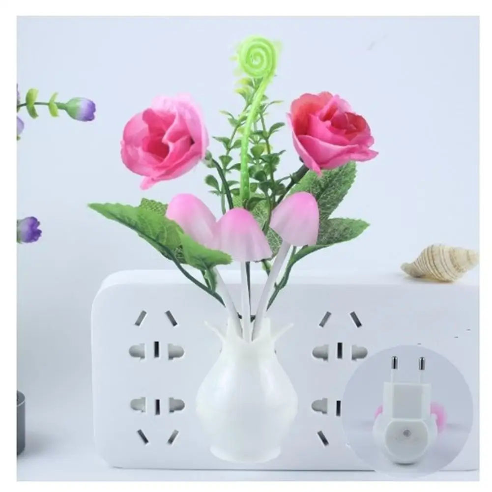 0.5W LED Night Light With Auto Sensor Energy Saving Rose Flower Mushroom Plug In Lamp For Bedroom Bathroom Living Room Kitchen 4