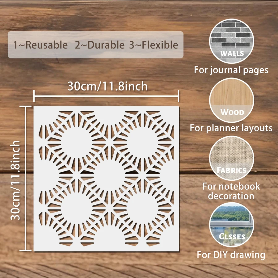 2PCS 11.8x11.8인치 기하학적 원형 페인팅 템플릿 세트 반복 패턴 DIY 컷아웃 드로잉 스텐실
